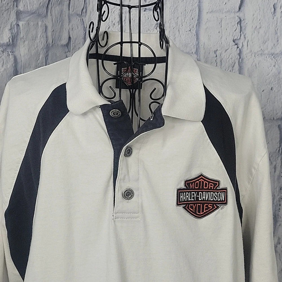 HARLEY DAVIDSON Black and White 3 Button Polo Men's Shirt Chest 46" Length 28" - Picture 2 of 10